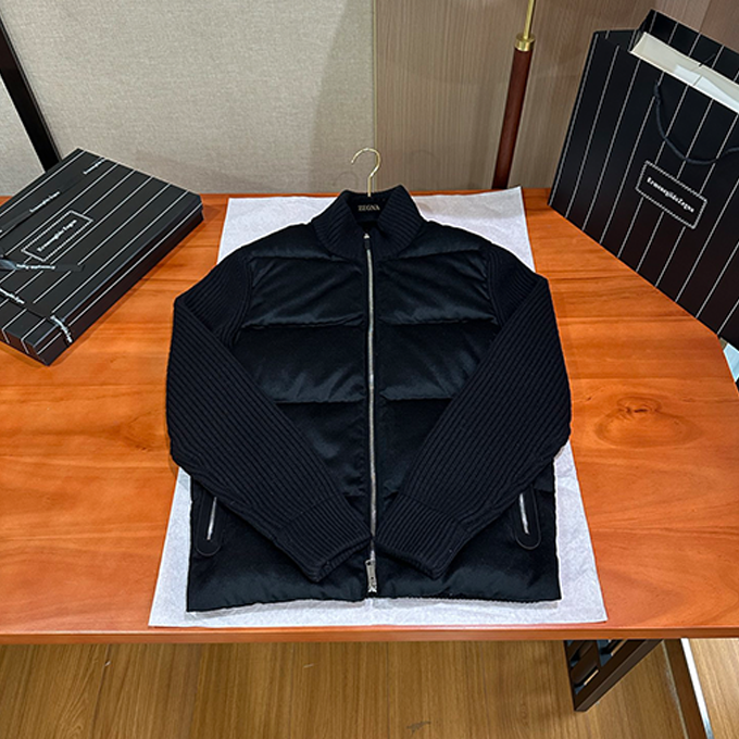 zegna wool knit sleeve hybrid down jacket